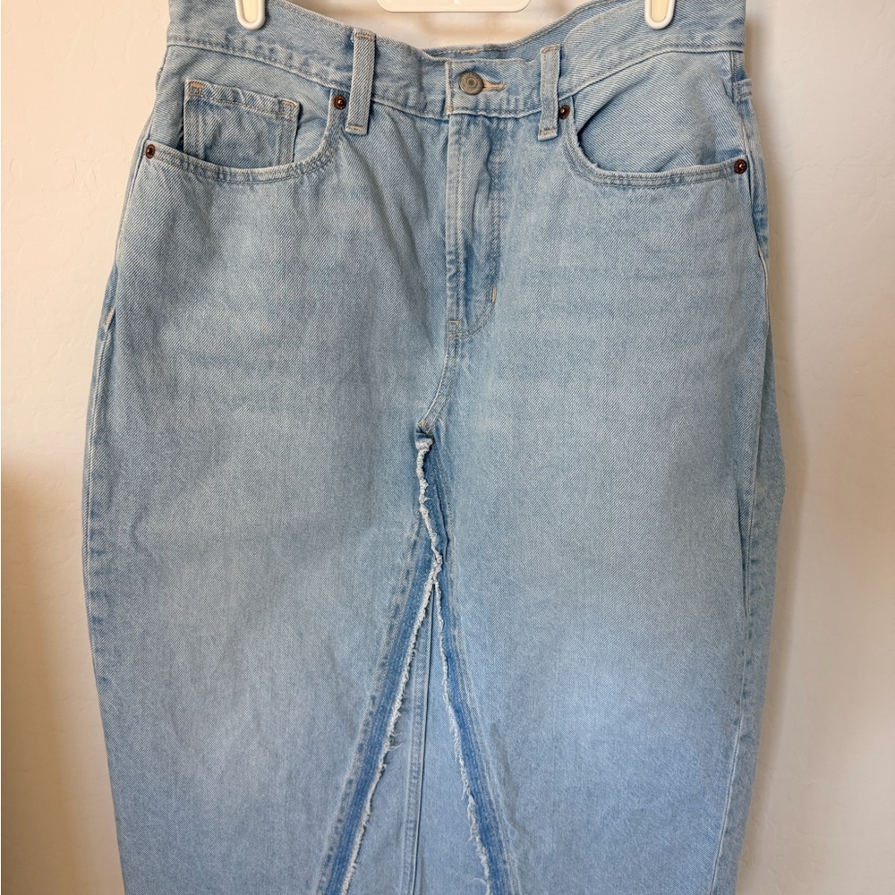 Old Navy Light Blue High-Rise Denim Skirt with Back Slit